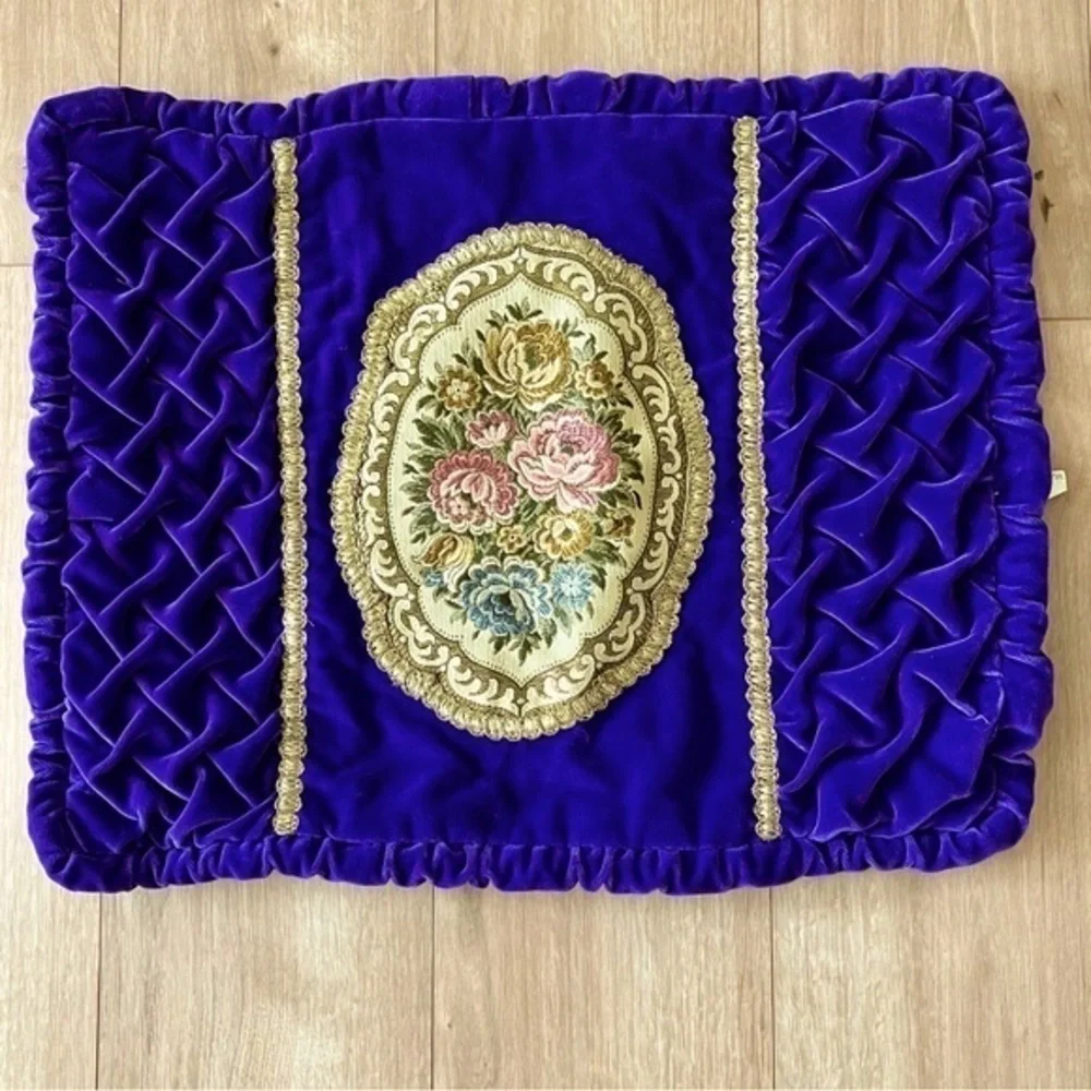 Vintage Purple Velvet & Tapestry Pillow Cover Sham